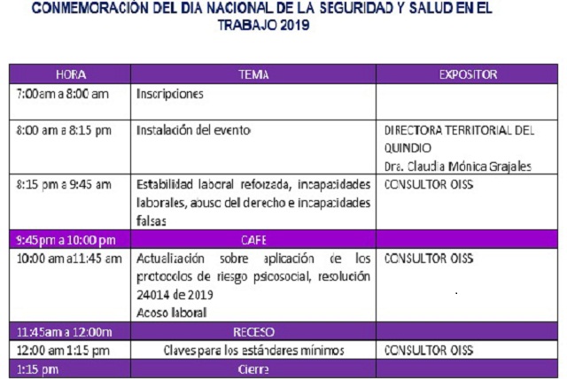 STEVEN agenda dia nacional de seguridad y salud en el trabajo